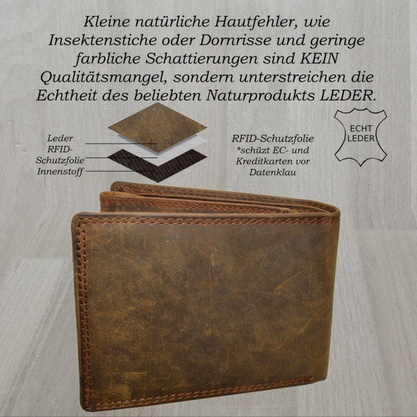 flevado Herren Angler Geldbörse Fisch Motiv Vollleder RFID Schutz